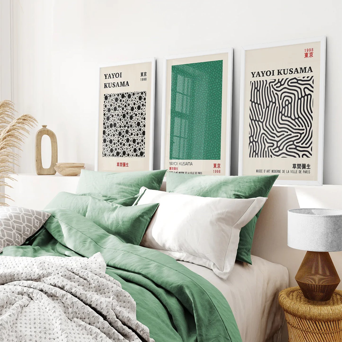 Sage Green Japanese Abstract Wall Art Set of 3, Modern Prints
