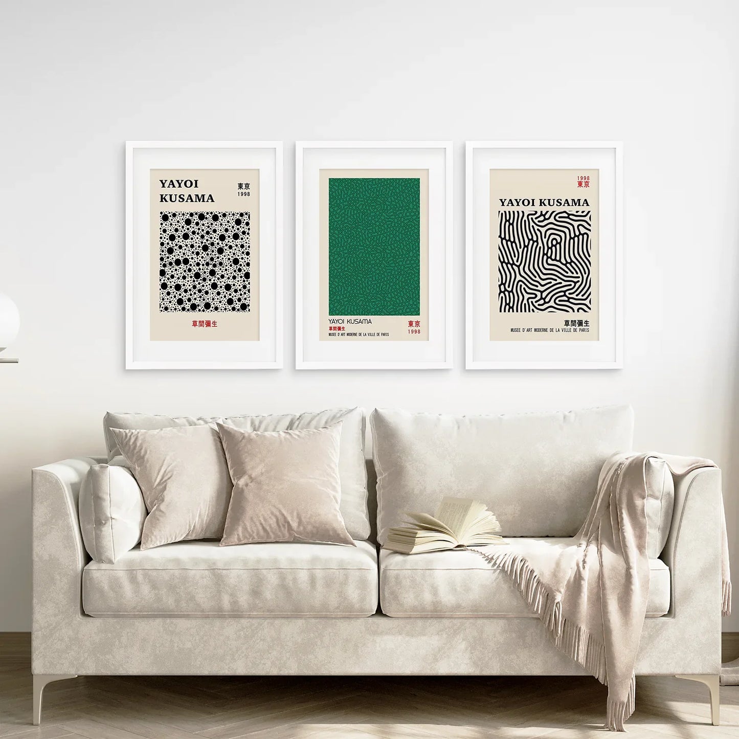 Sage Green Japanese Abstract Wall Art Set of 3, Modern Prints