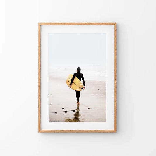 Yellow surfboard coastal lifestyle wall art poster