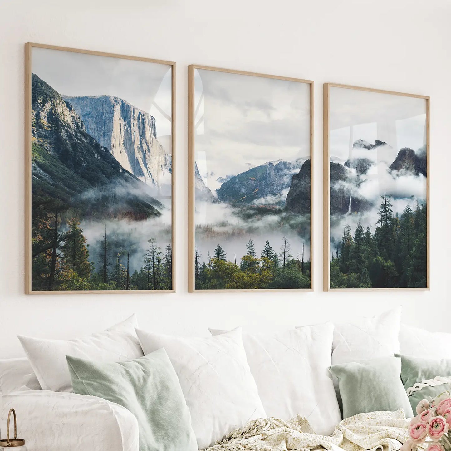 Yosemite Half Dome misty forest wall art set of 3