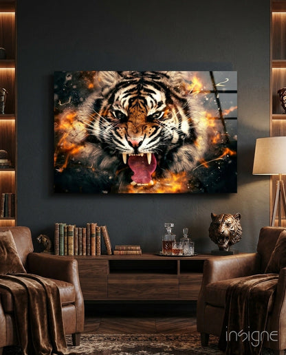 Anger of a Tiger Bengal tiger glass wall art print