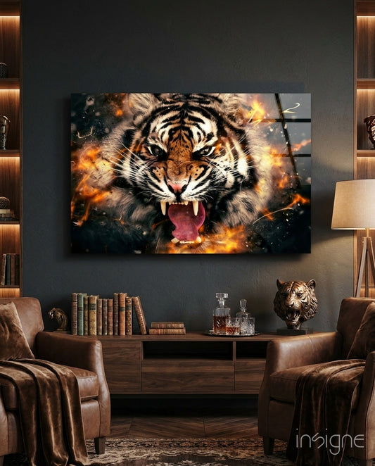 Anger of a Tiger Bengal tiger glass wall art print
