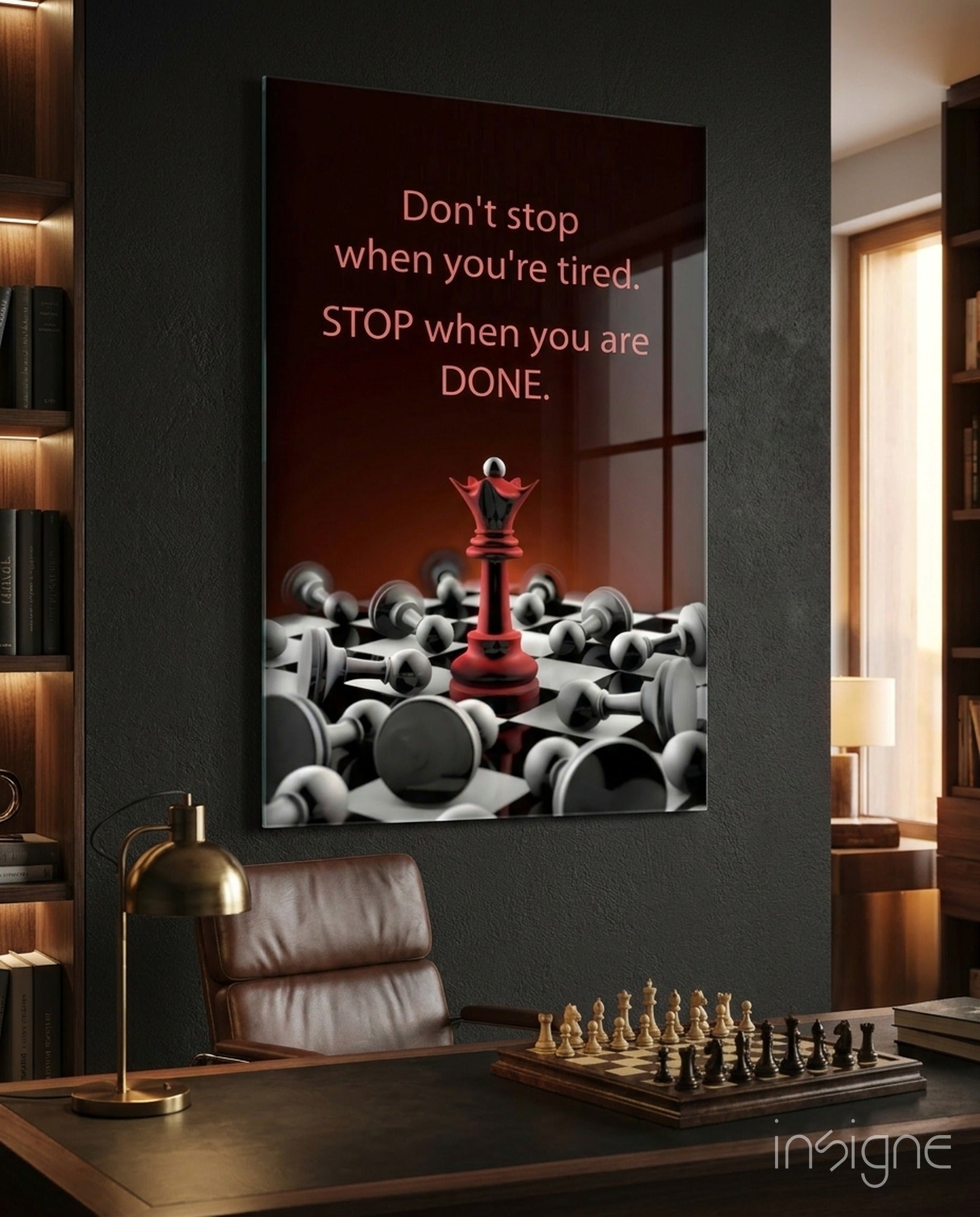 Chess queen Don't Stop tempered glass wall art