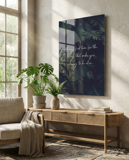 Secret of happiness palm quote glass wall art