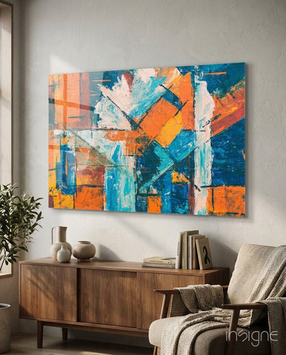 Orange dream abstract impasto glass wall art