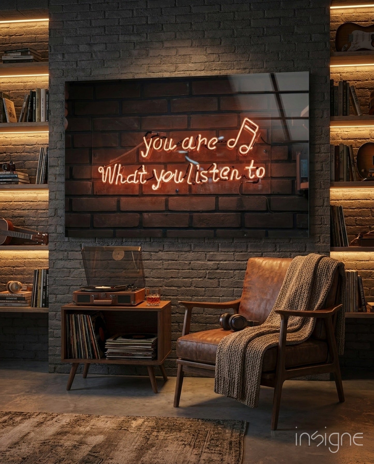 Neon music quote sign glass wall art