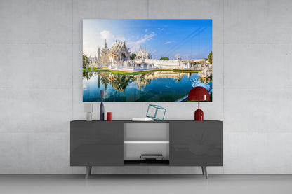 White Temple Reflection Glass Wall Art