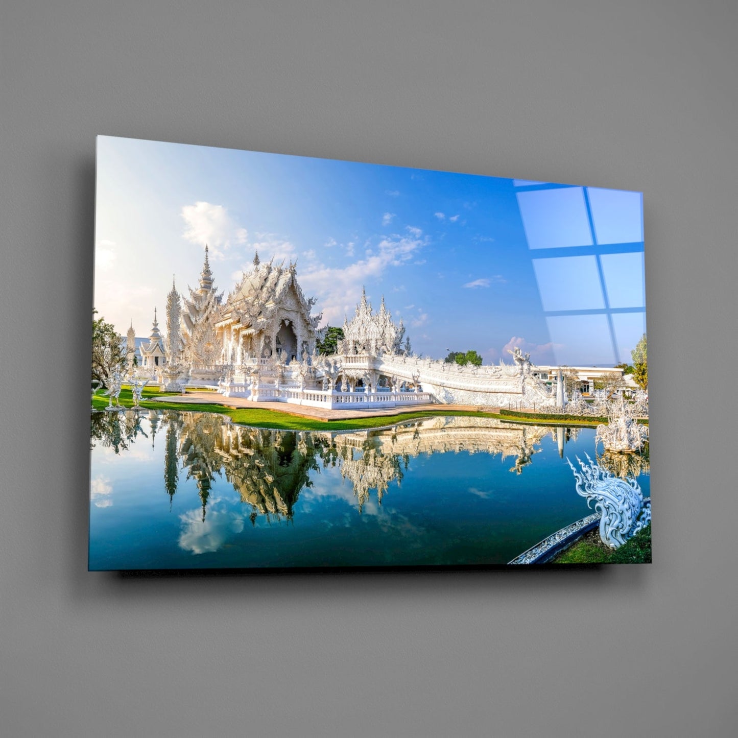 White Temple Reflection Glass Wall Art