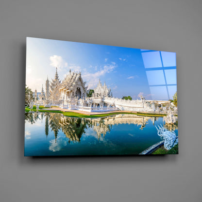 White Temple Reflection Glass Wall Art