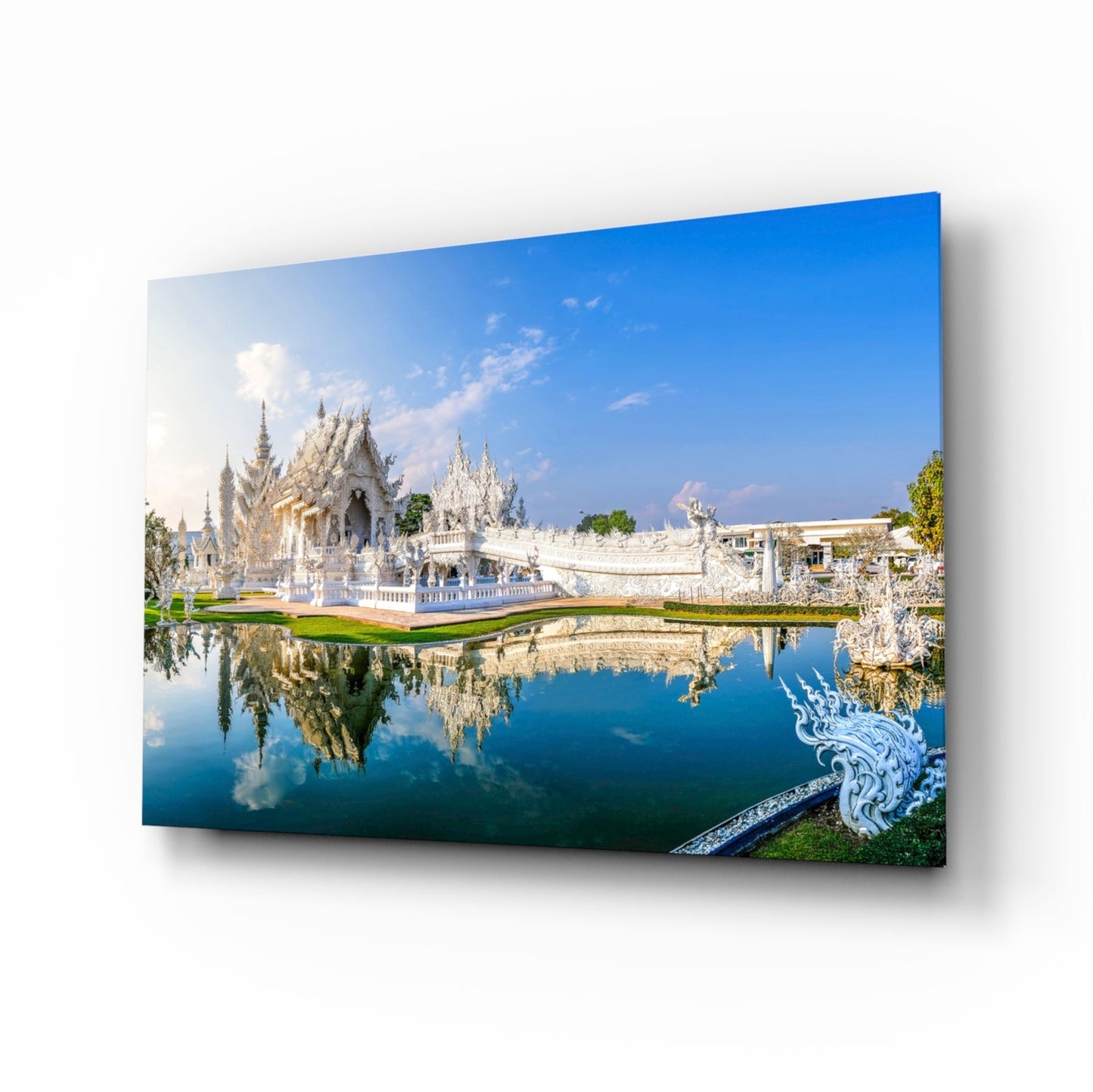White Temple reflection glass wall art