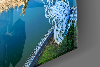 White Temple Reflection Glass Wall Art