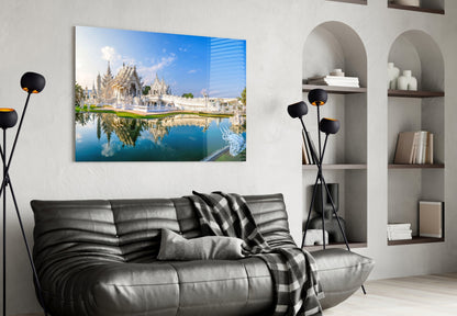 White Temple Reflection Glass Wall Art
