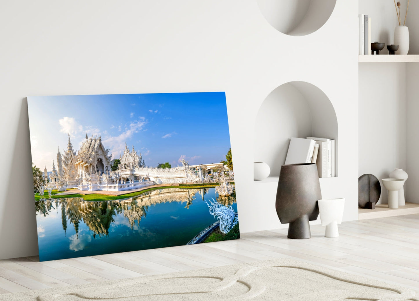 White Temple Reflection Glass Wall Art
