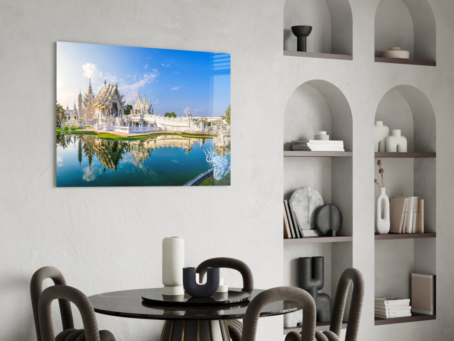 White Temple Reflection Glass Wall Art