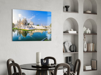 White Temple Reflection Glass Wall Art