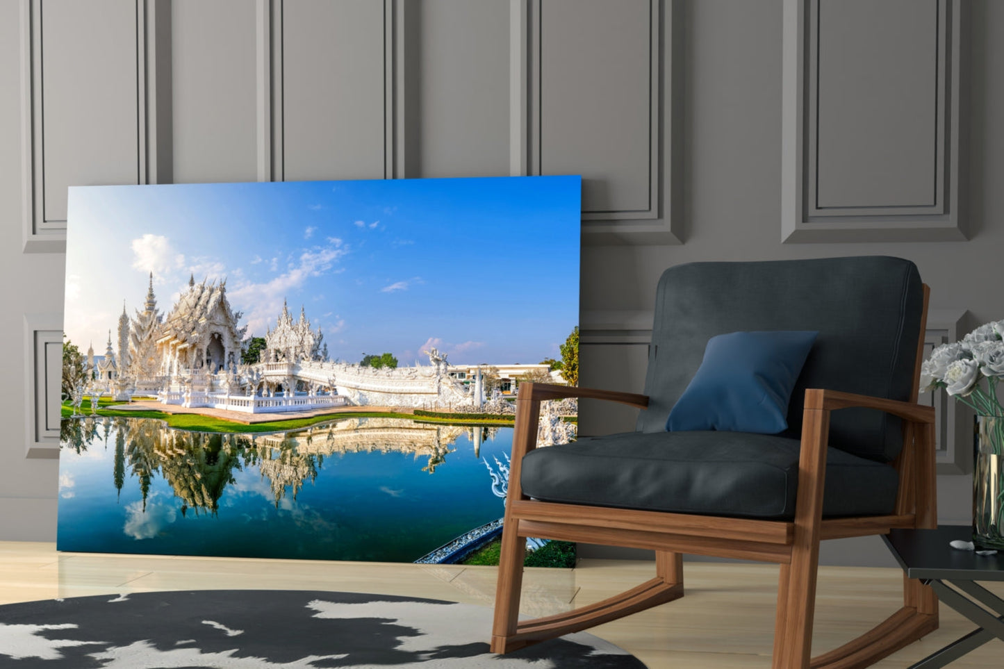 White Temple Reflection Glass Wall Art