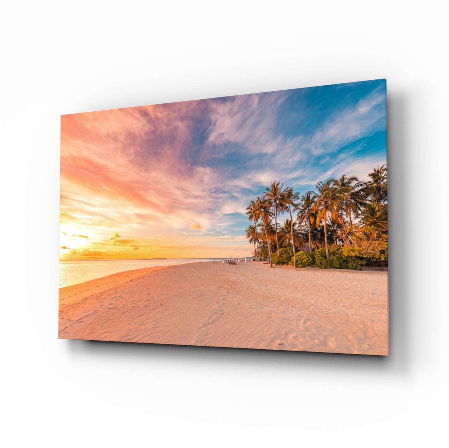 Sunset Palm Beach glass wall art tempered glass print