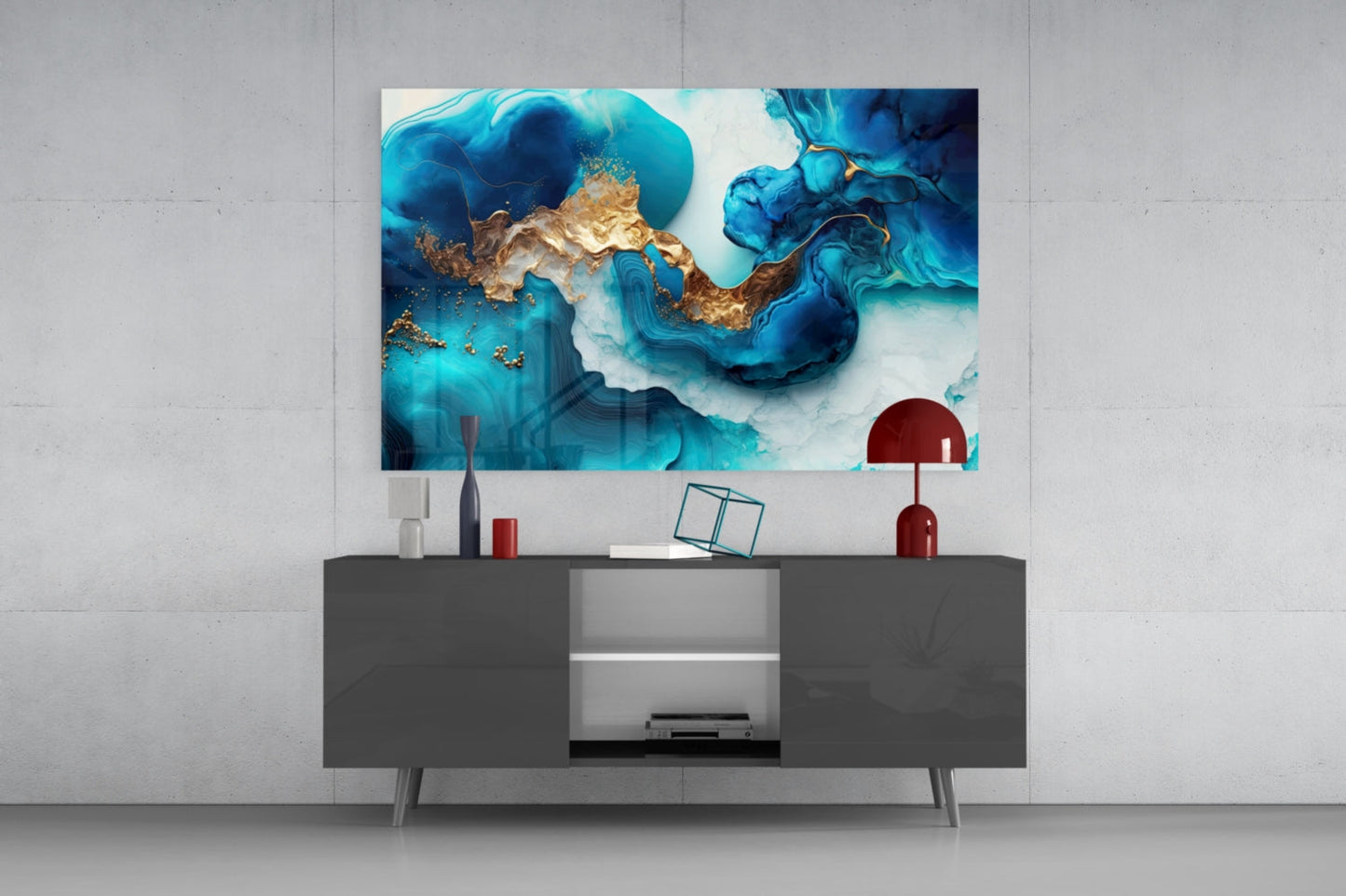 Ethereal Turquoise and Gold Glass Wall Art