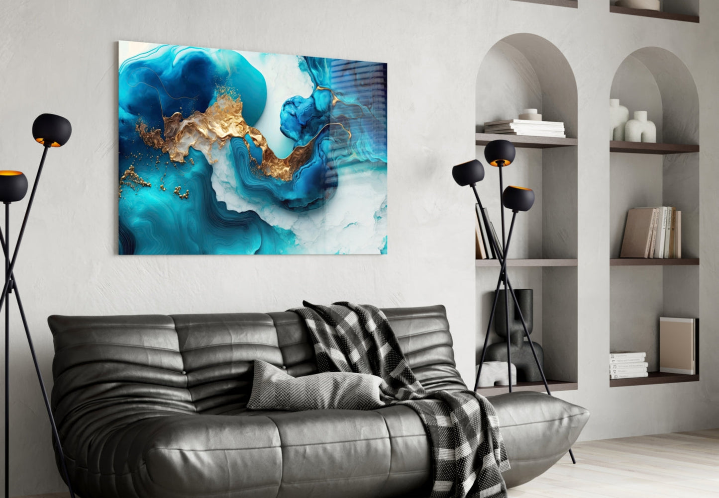 Ethereal Turquoise and Gold Glass Wall Art
