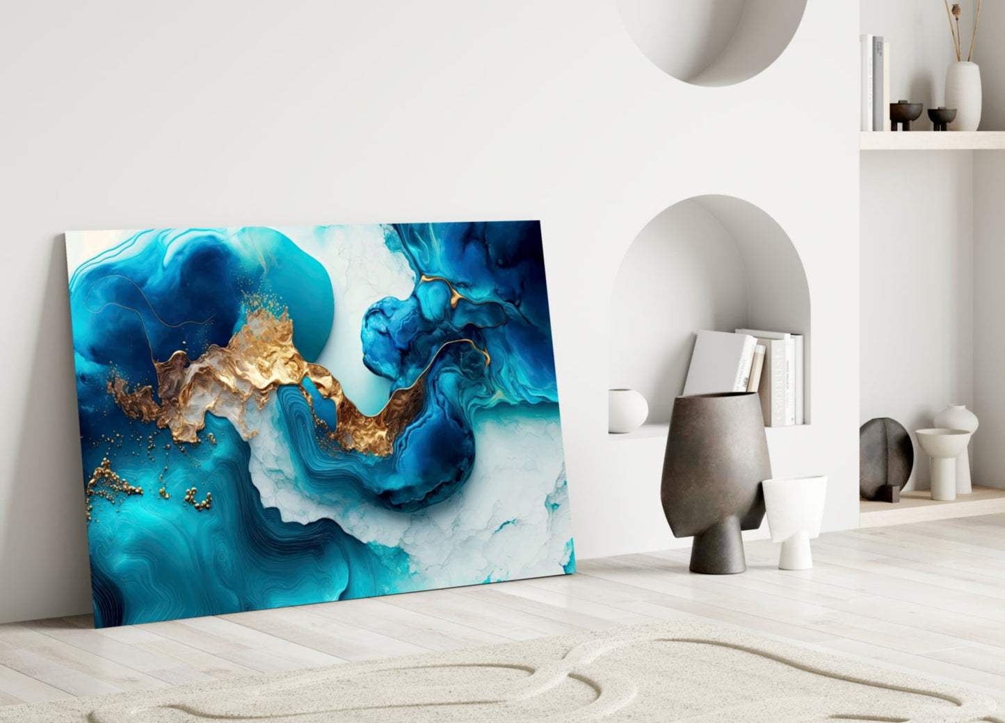 Ethereal Turquoise and Gold Glass Wall Art