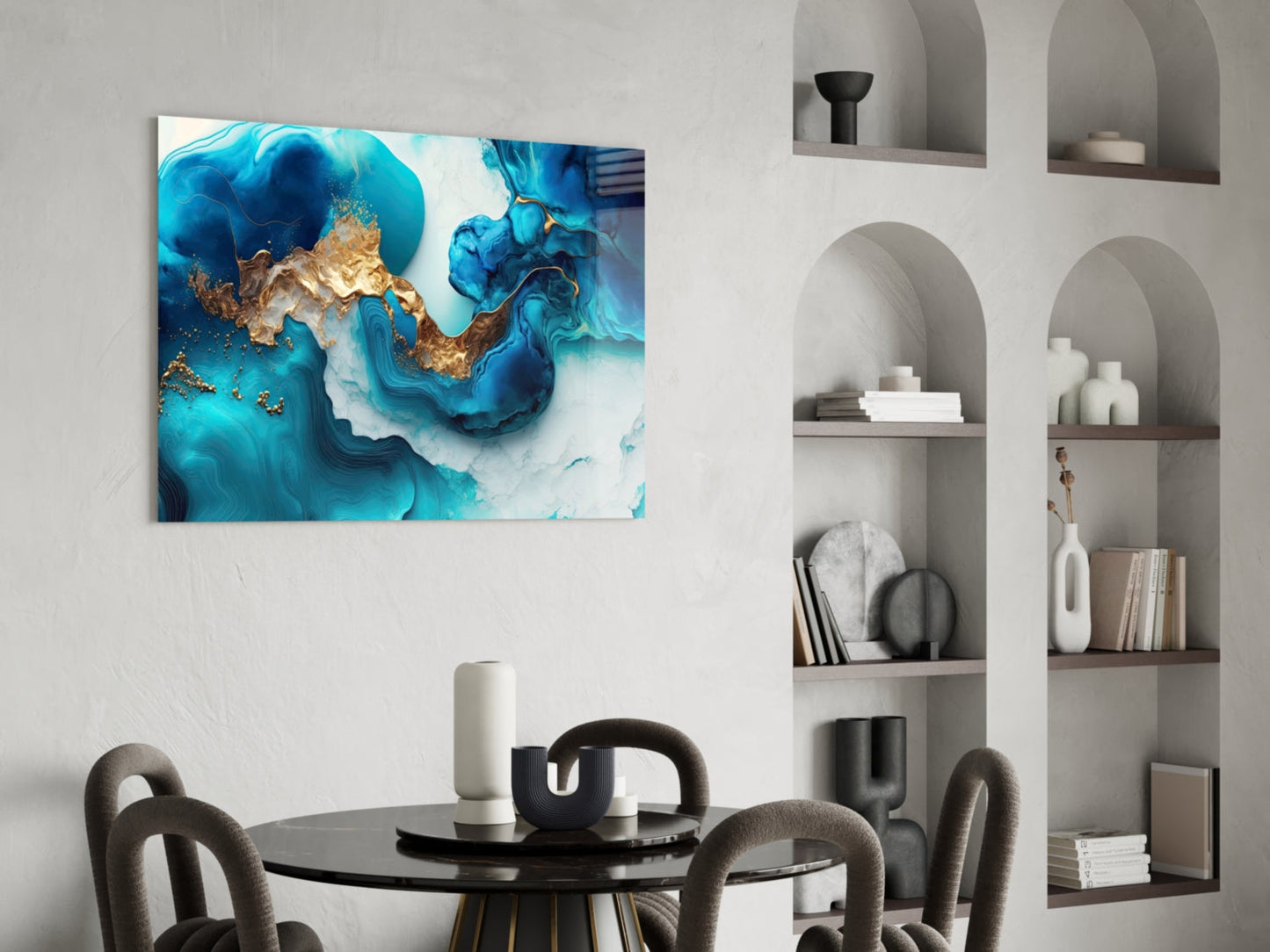 Ethereal Turquoise and Gold Glass Wall Art
