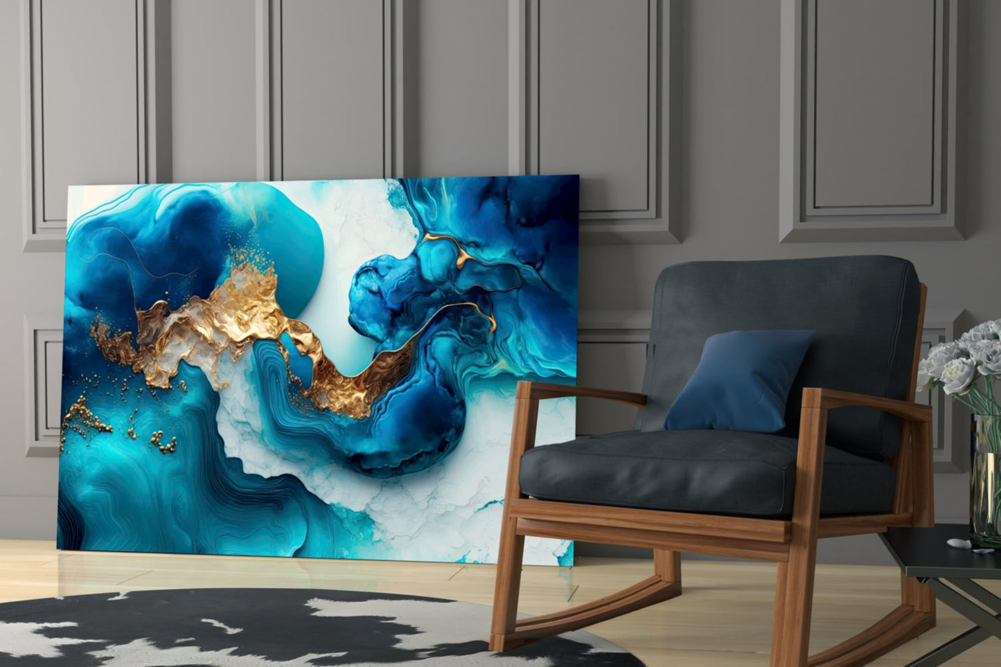 Ethereal Turquoise and Gold Glass Wall Art