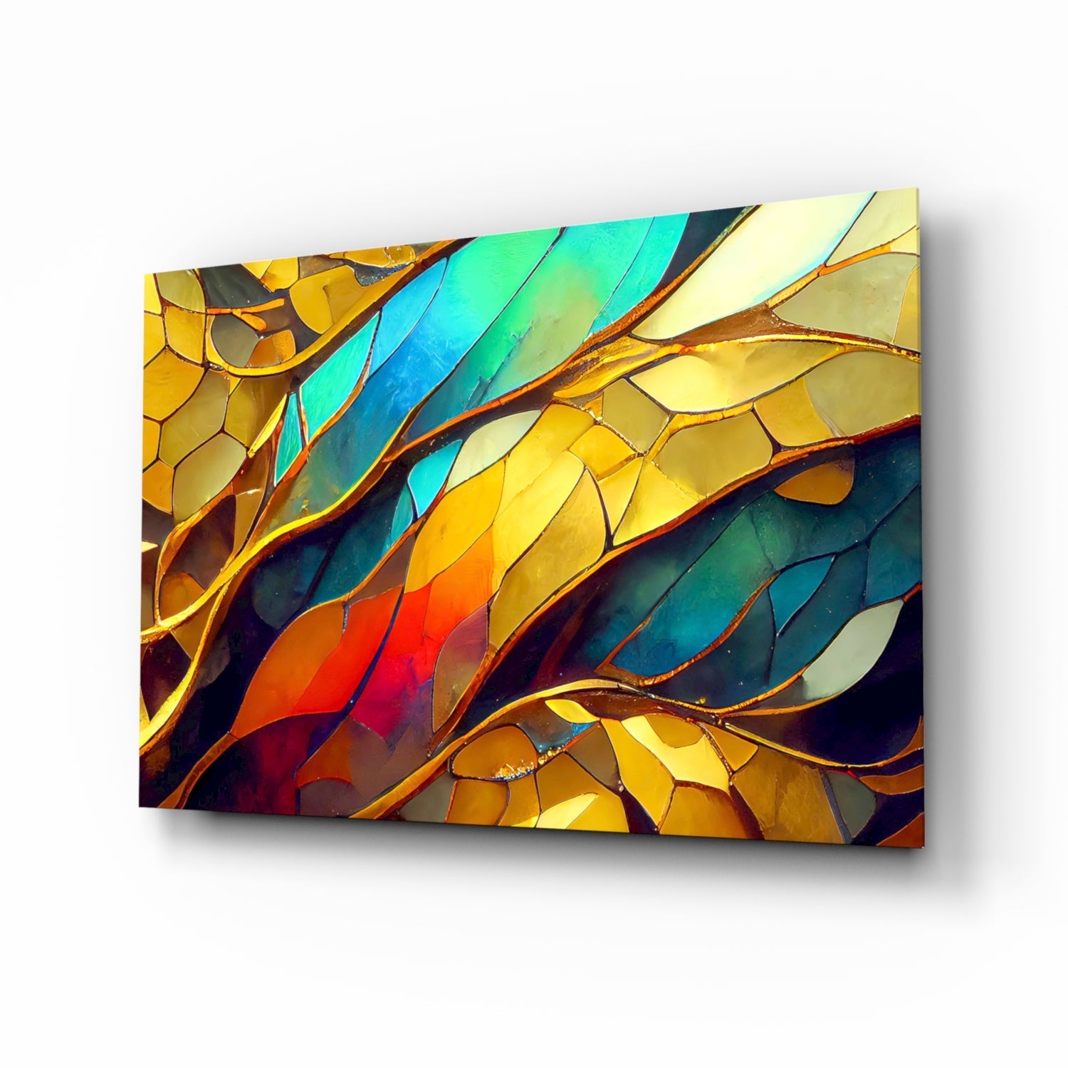 Vibrant mosaic leaves stained-glass style wall art