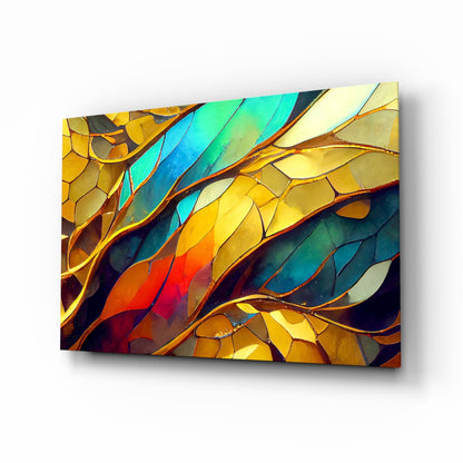 Vibrant mosaic leaves stained-glass style wall art
