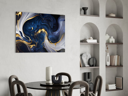 Midnight Blue Gold Swirls Glass Wall Art