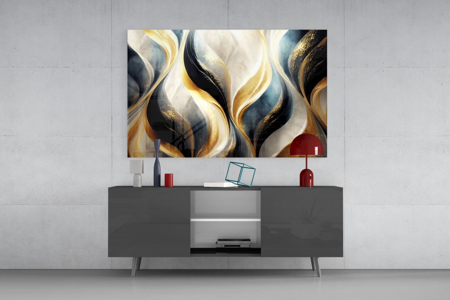 Gold Swirls Glass Wall Art