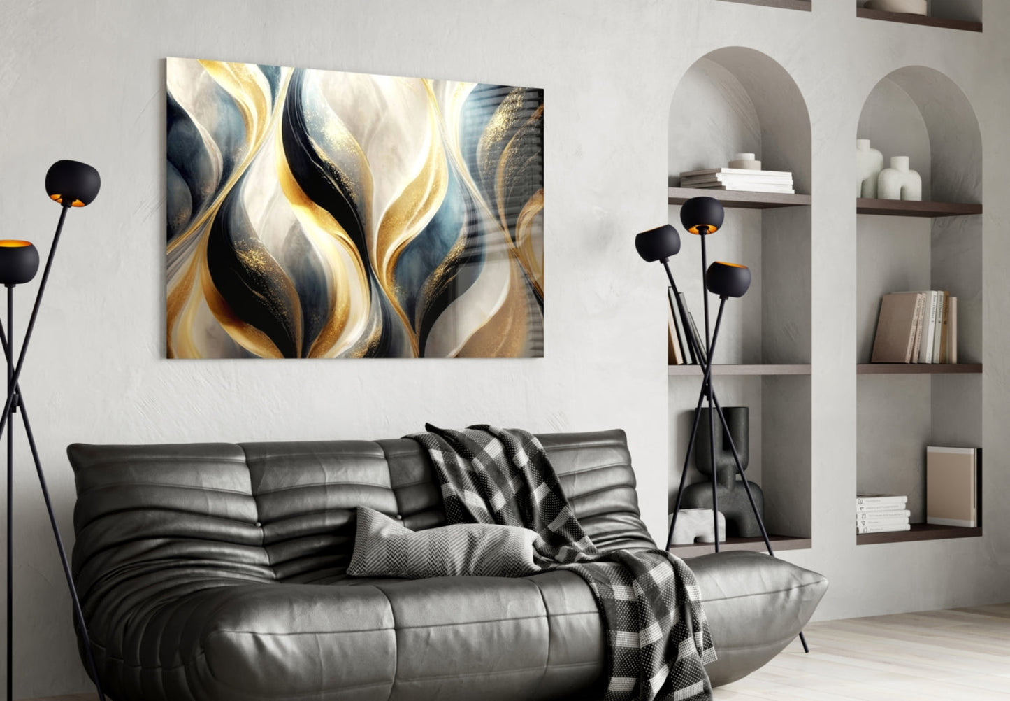 Gold Swirls Glass Wall Art