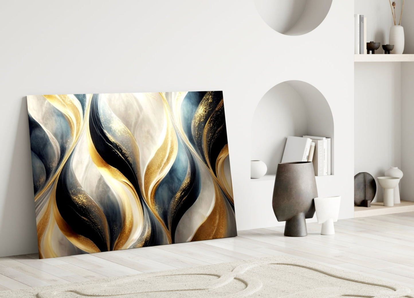 Gold Swirls Glass Wall Art