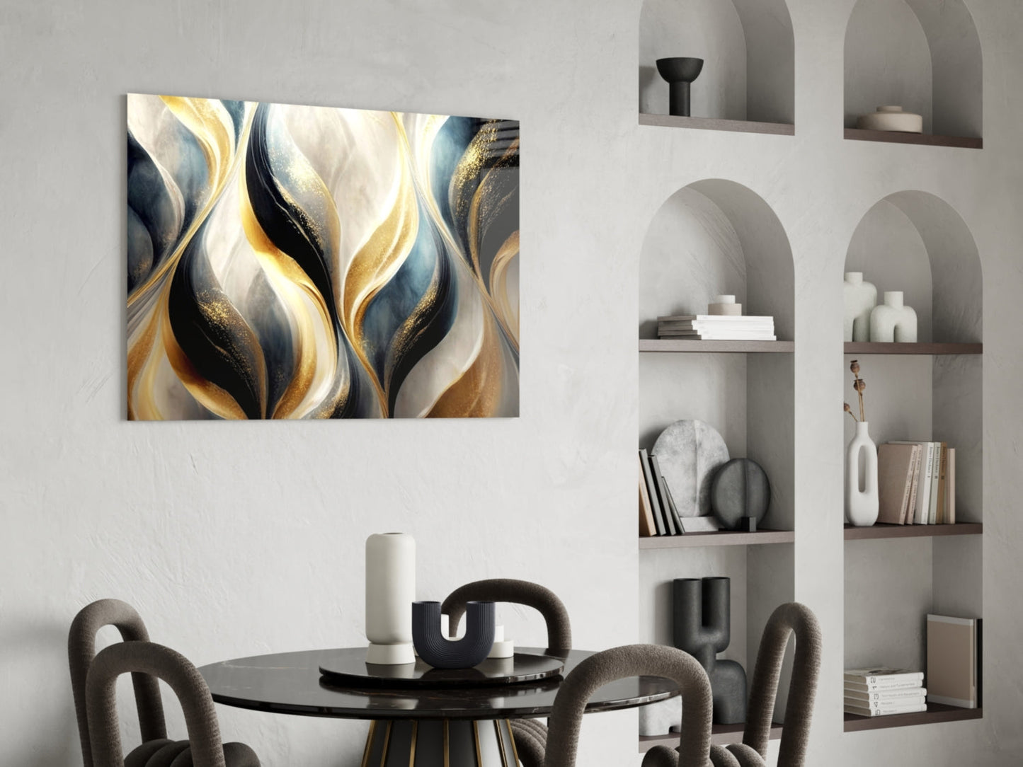 Gold Swirls Glass Wall Art