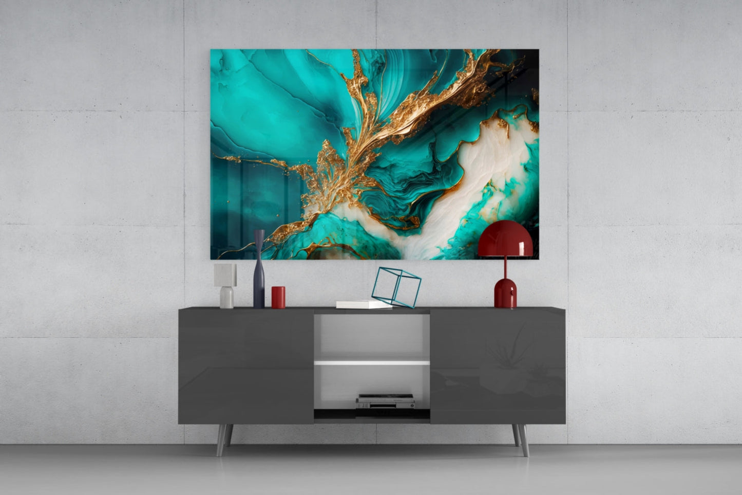 Turquoise Gold Splash Glass Wall Art