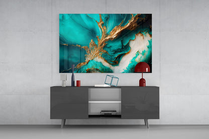 Turquoise Gold Splash Glass Wall Art