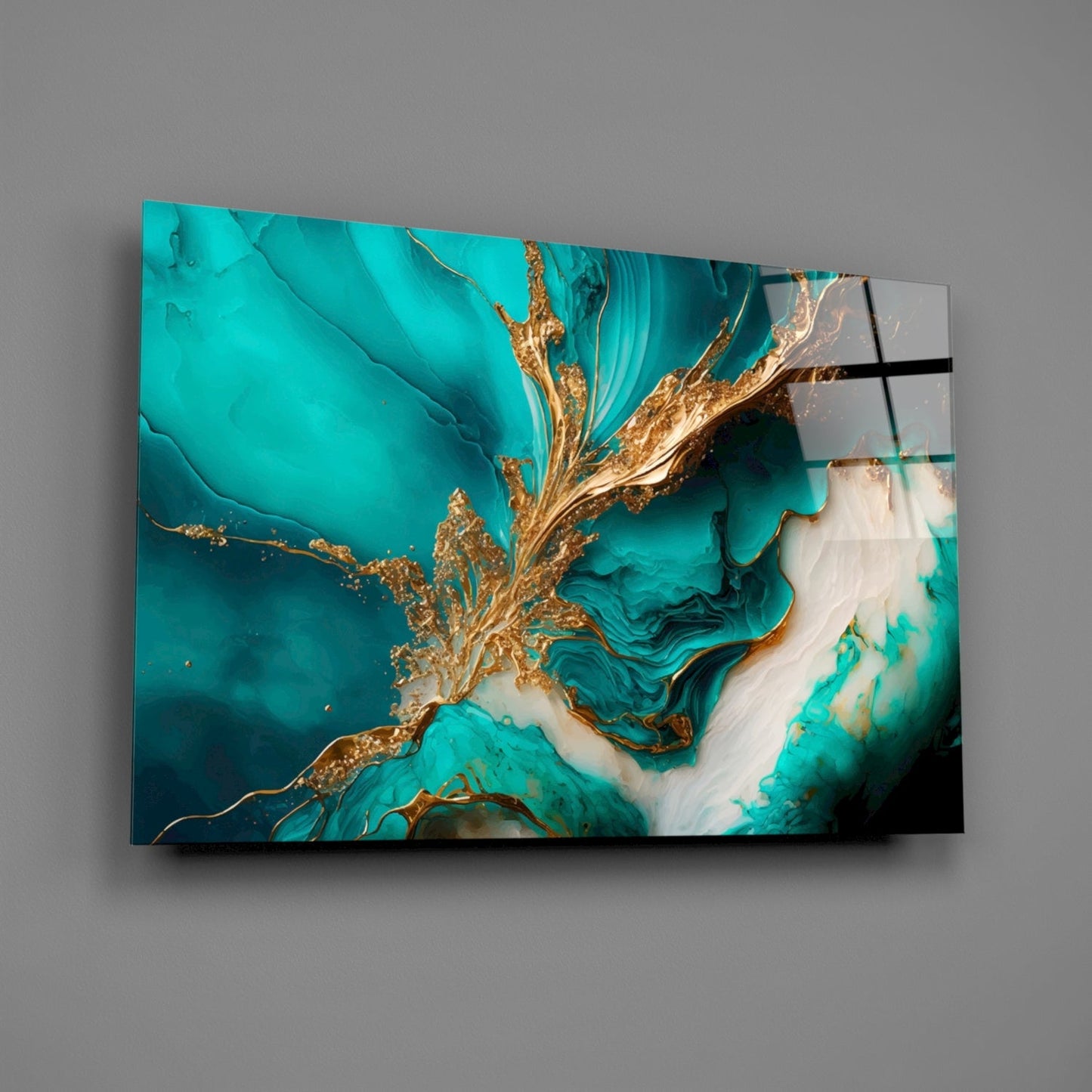 Turquoise Gold Splash Glass Wall Art