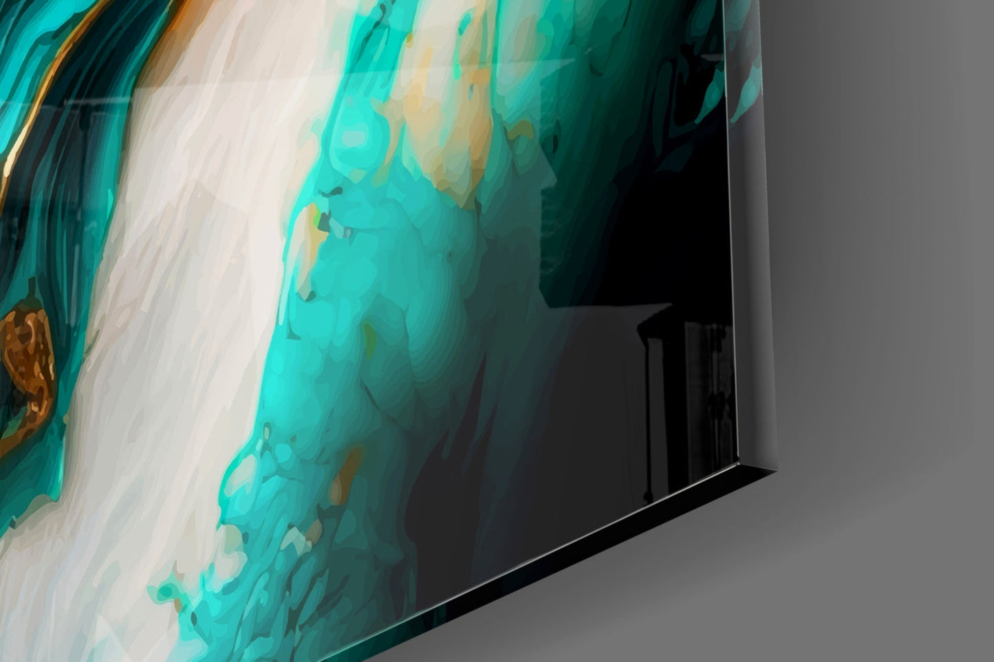 Turquoise Gold Splash Glass Wall Art