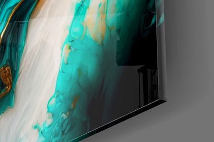 Turquoise Gold Splash Glass Wall Art
