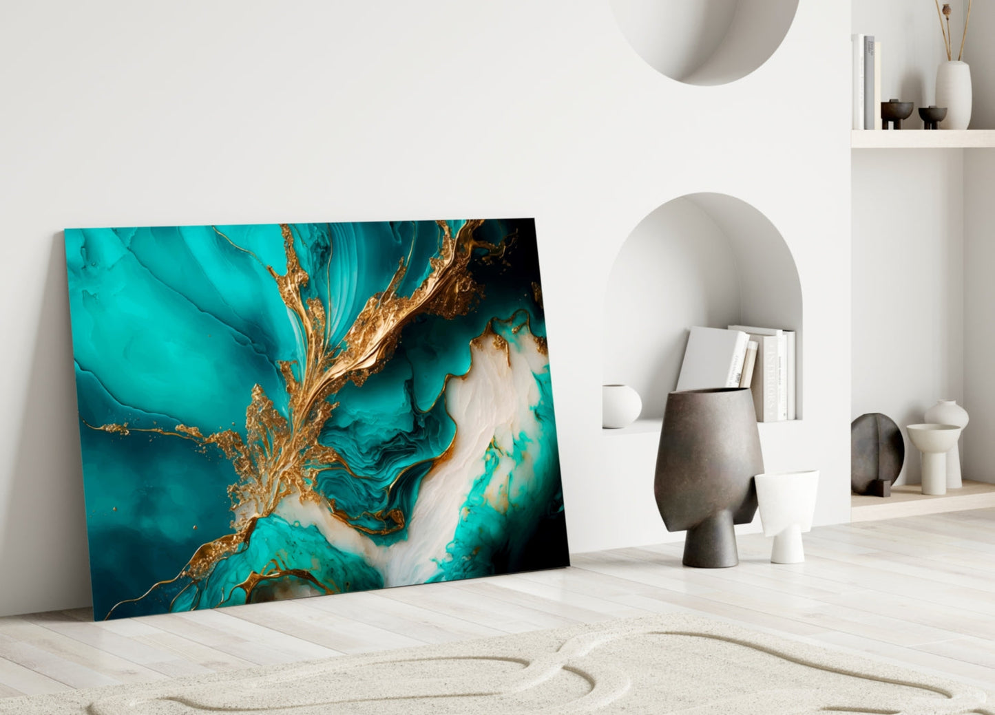 Turquoise Gold Splash Glass Wall Art