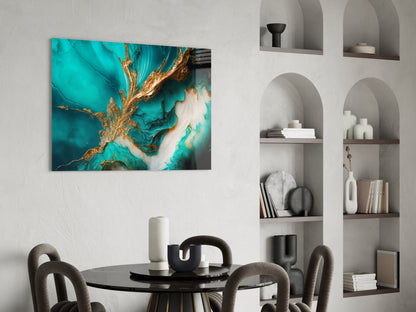 Turquoise Gold Splash Glass Wall Art