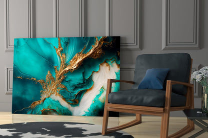 Turquoise Gold Splash Glass Wall Art