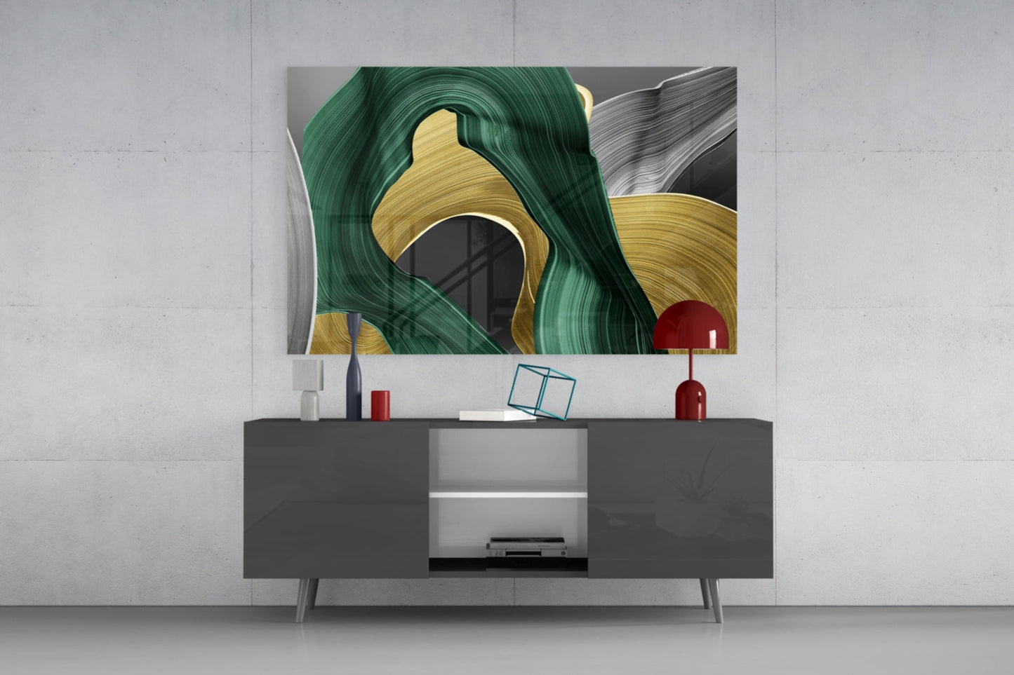 Gold and Green Swirls Glass Wall Art