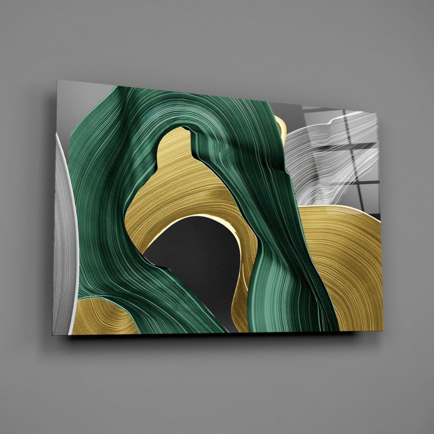 Gold and Green Swirls Glass Wall Art