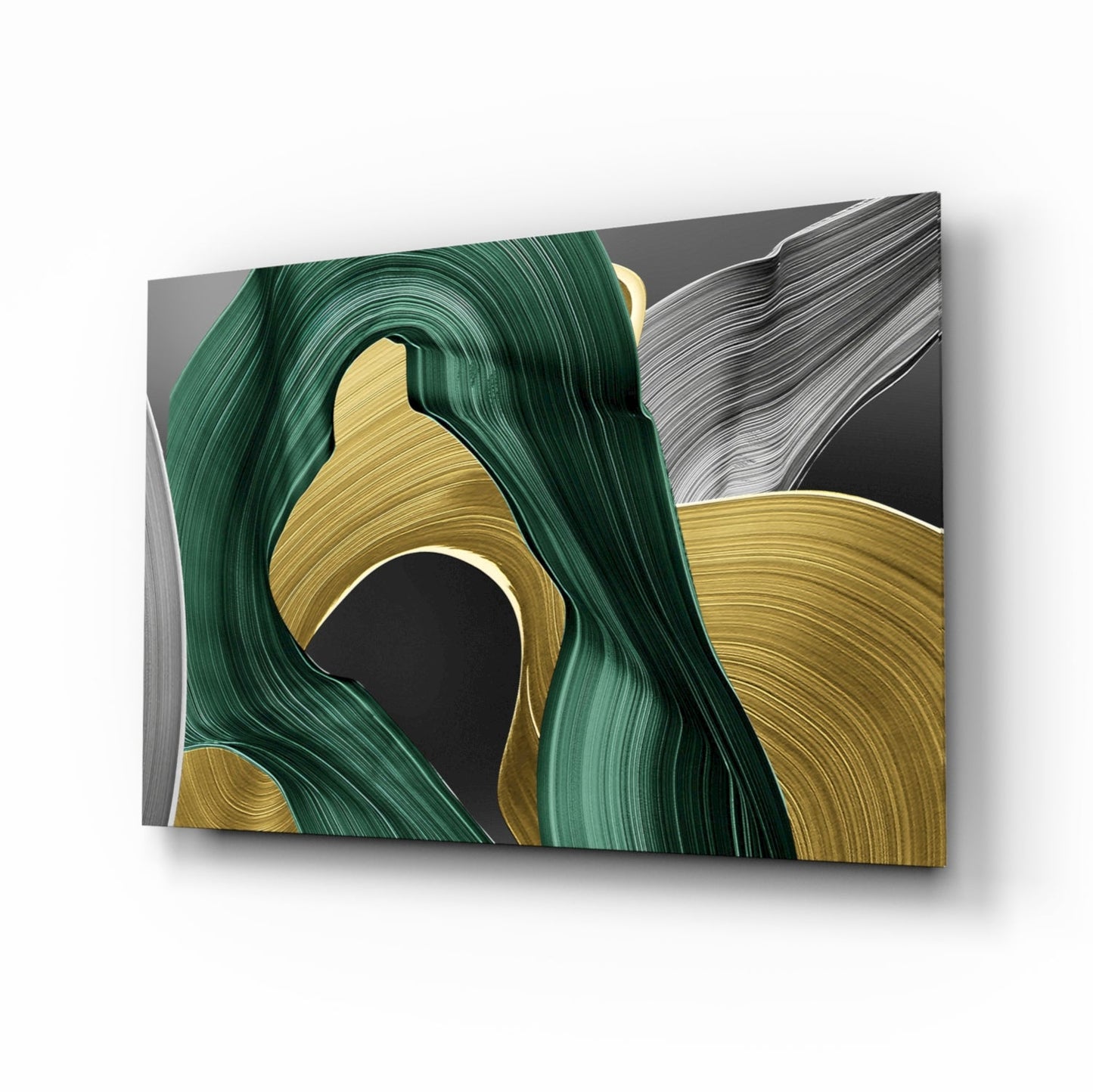 Elegant Swirls gold and green tempered glass wall art