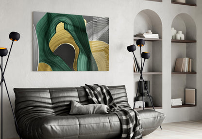 Gold and Green Swirls Glass Wall Art