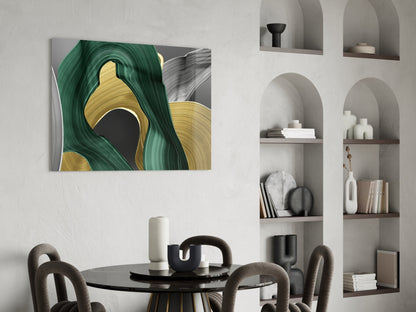 Gold and Green Swirls Glass Wall Art