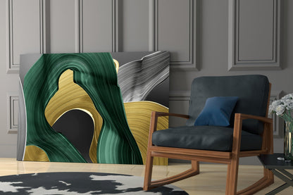 Gold and Green Swirls Glass Wall Art