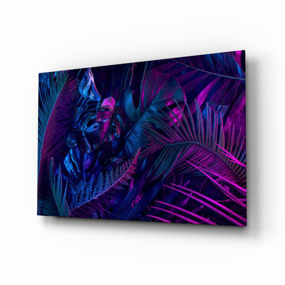 Neon Jungle Leaves glass wall art tempered glass print