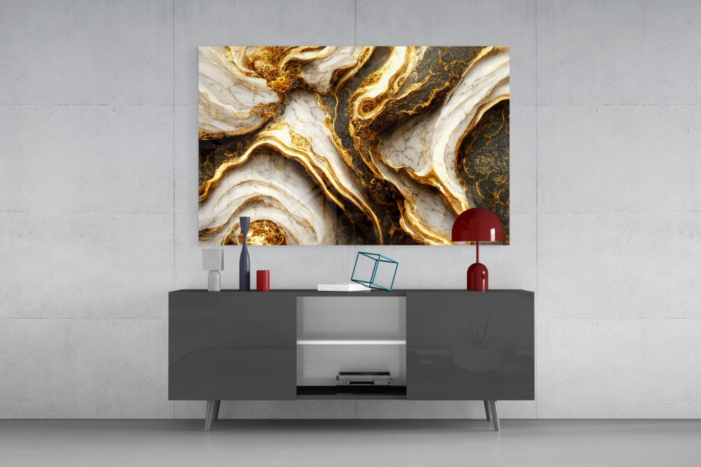 Gold Veins Marble Glass Wall Art
