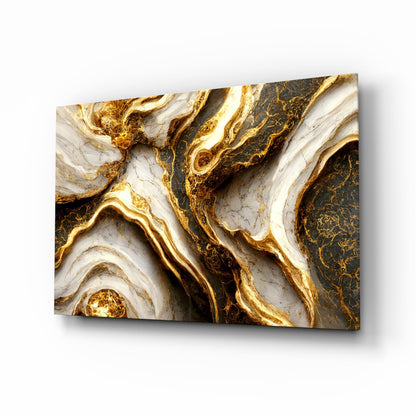 Gold veins marble glass wall art in ivory and graphite tones